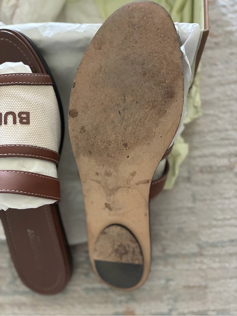 Burberry Cream Canvas Slides with Brown Leather Trim - Picture 3 of 6